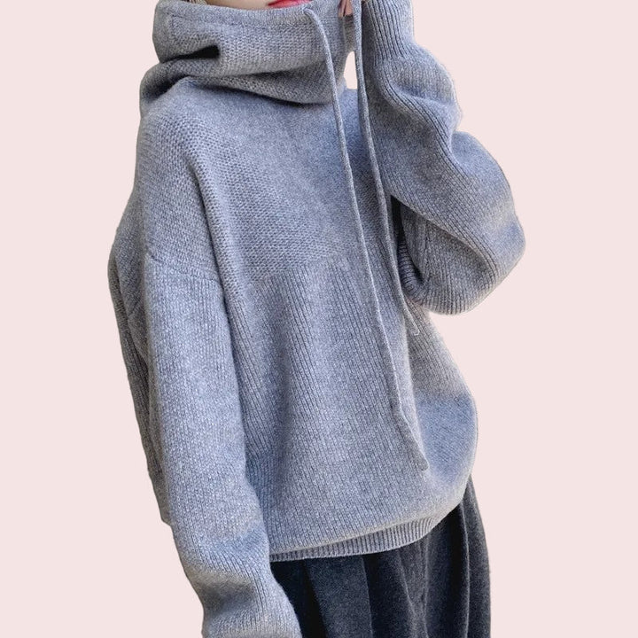 Women’s Knitted Funnel-Neck Casual Hoodie
