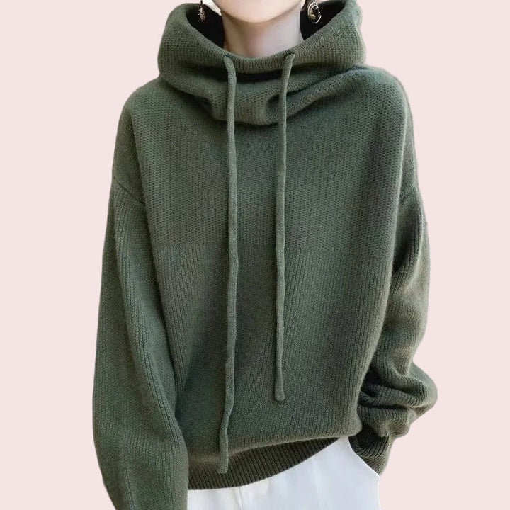 Women’s Knitted Funnel-Neck Casual Hoodie