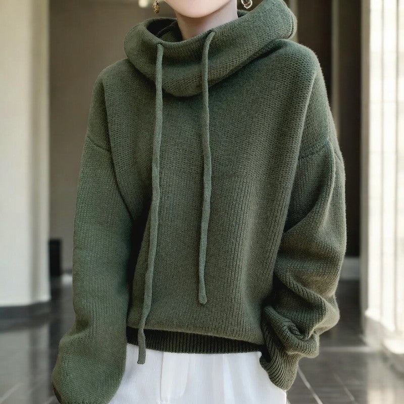 Women’s Knitted Funnel-Neck Casual Hoodie