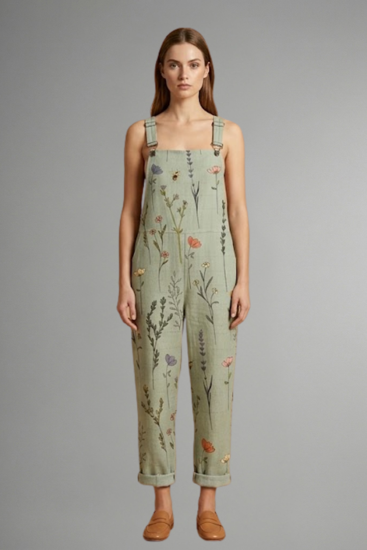 Women’s Linen-Look Floral Overalls Jumpsuit | Poppy