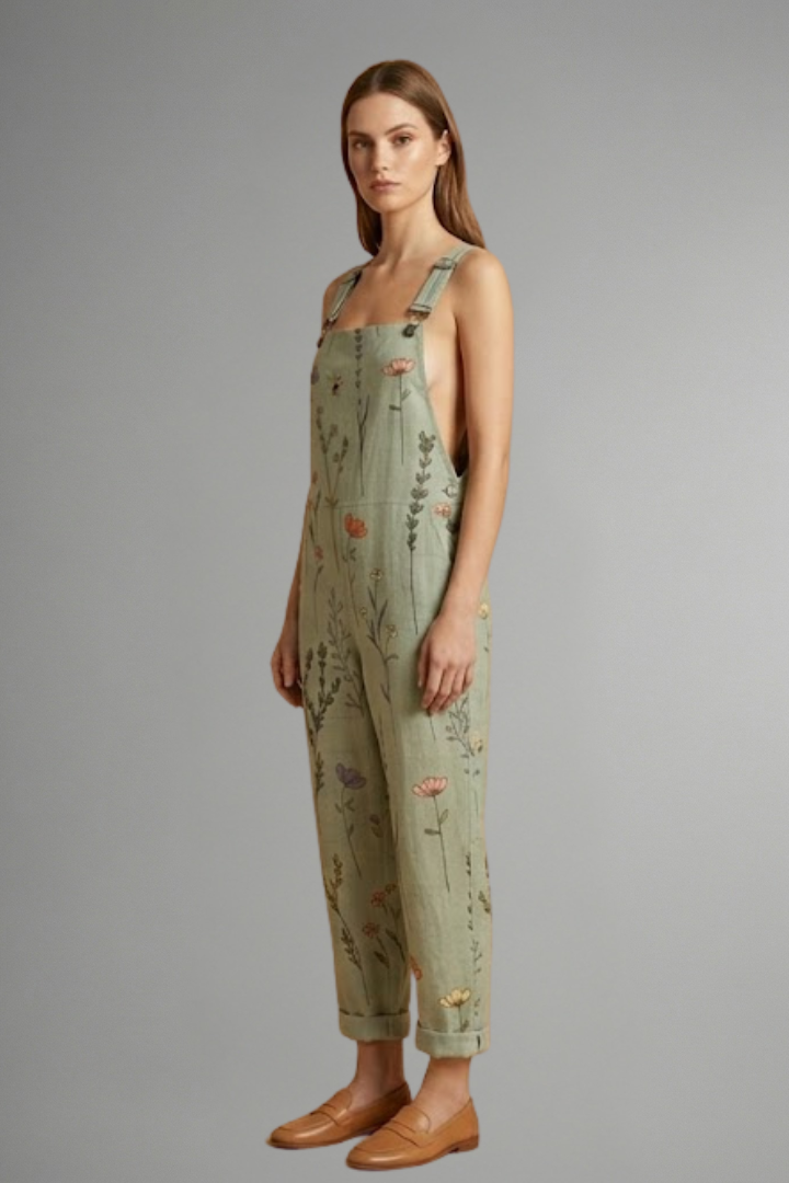 Women’s Linen-Look Floral Overalls Jumpsuit | Poppy