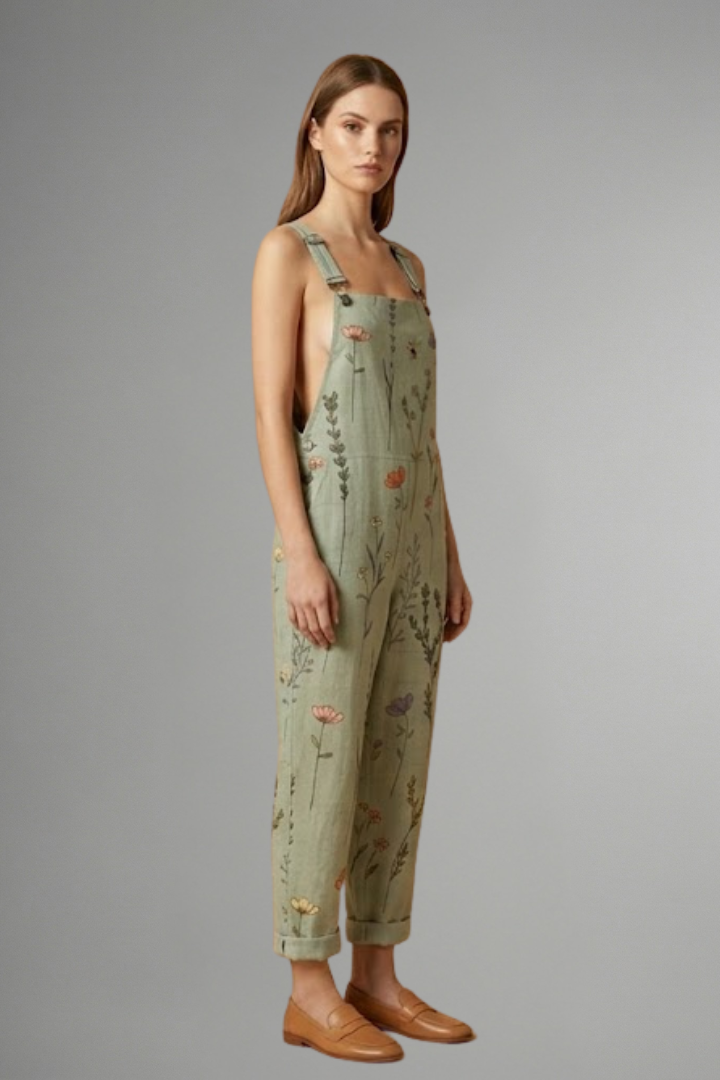Women’s Linen-Look Floral Overalls Jumpsuit | Poppy
