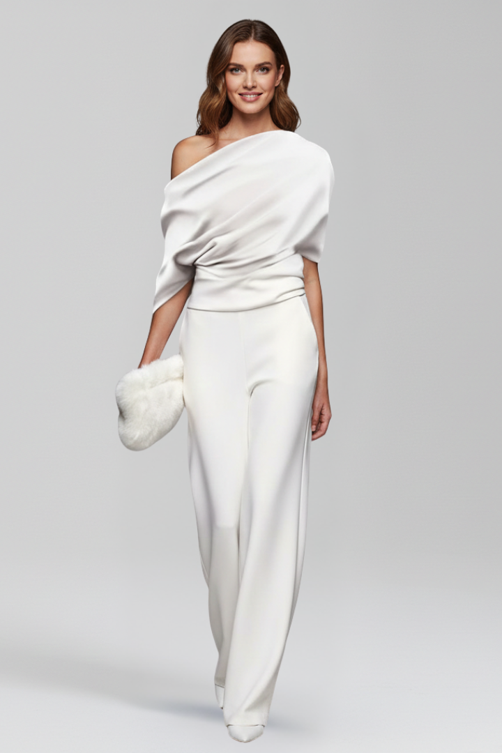 Women’s One-Shoulder Draped Wide-Leg Jumpsuit | Nadia