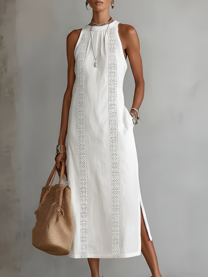 Women’s Lace Panel Midi Dress with Relaxed Fit | Lydia