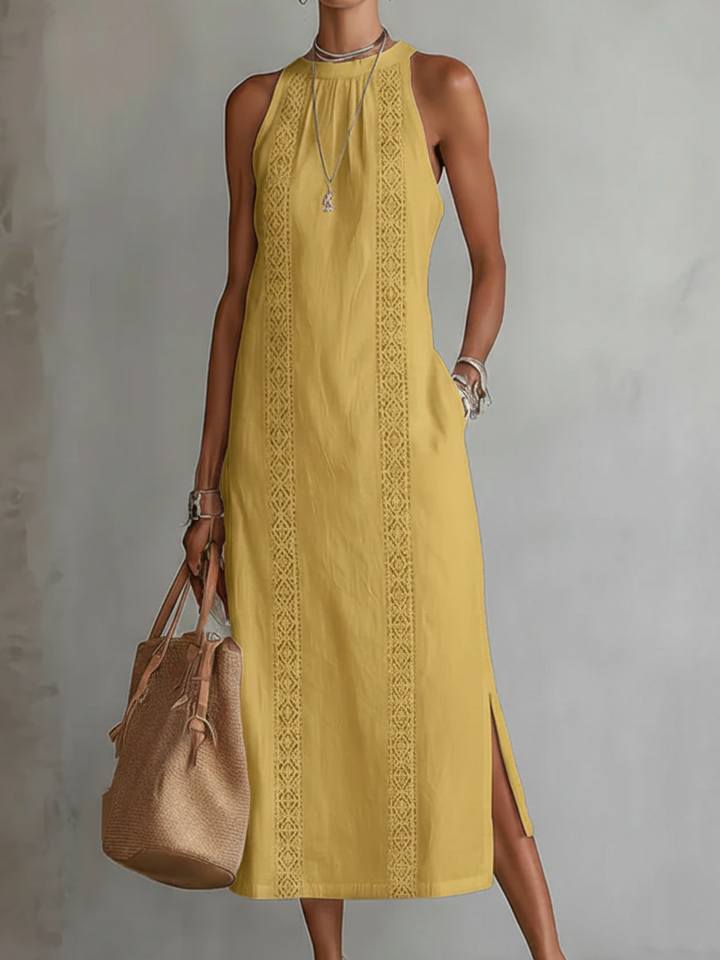 Women’s Lace Panel Midi Dress with Relaxed Fit | Lydia