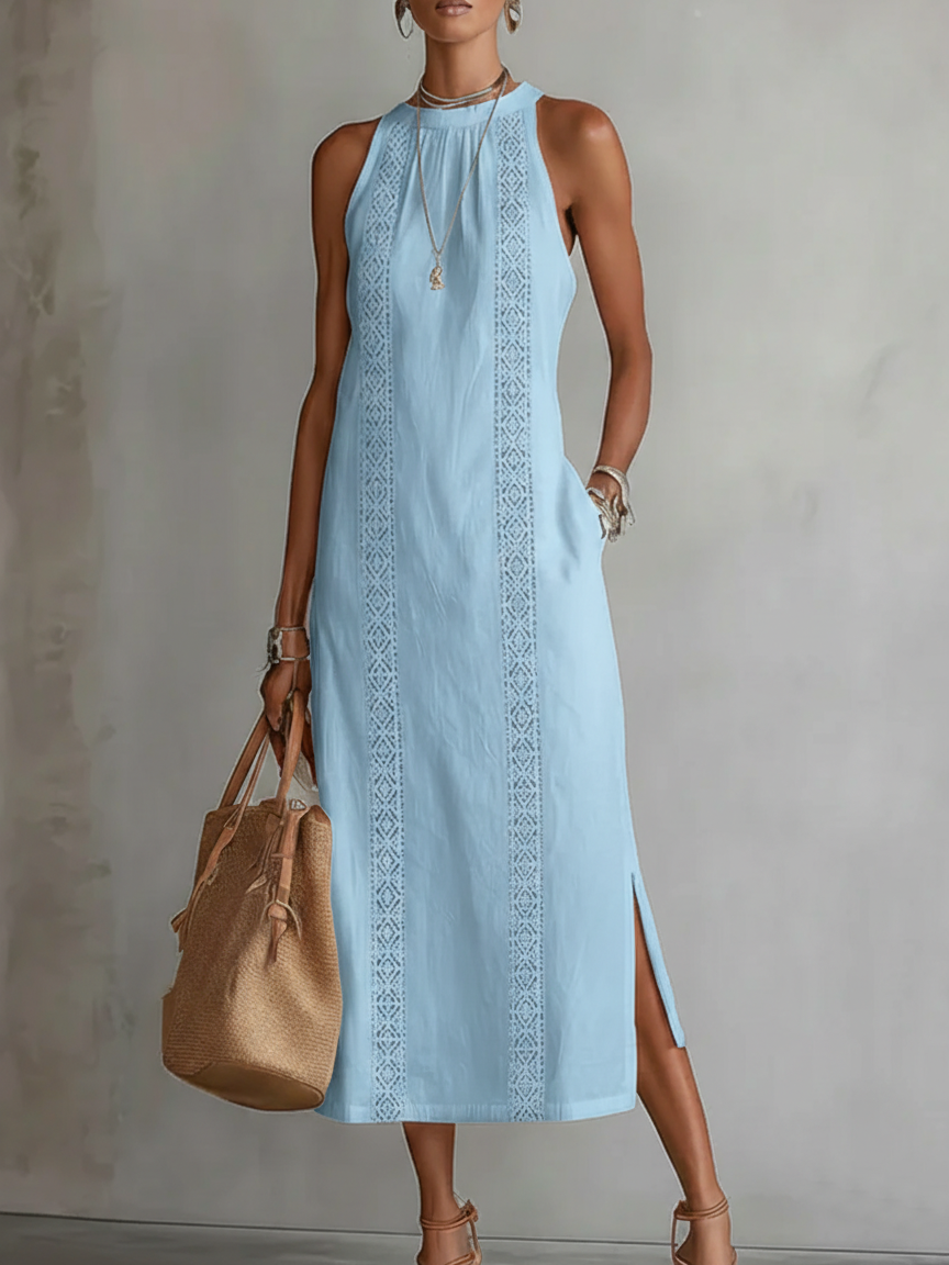 Women’s Lace Panel Midi Dress with Relaxed Fit | Lydia