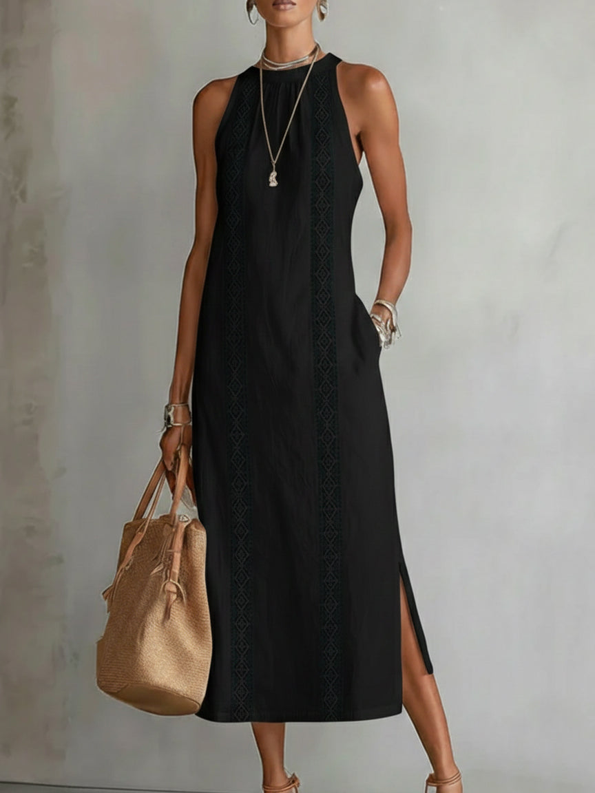 Women’s Lace Panel Midi Dress with Relaxed Fit | Lydia