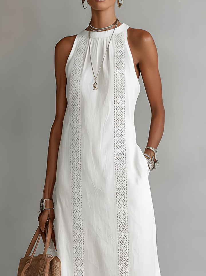 Women’s Lace Panel Midi Dress with Relaxed Fit | Lydia
