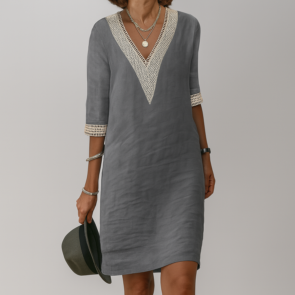Women’s V-Neck Shift Dress with Crochet Trim | Elise
