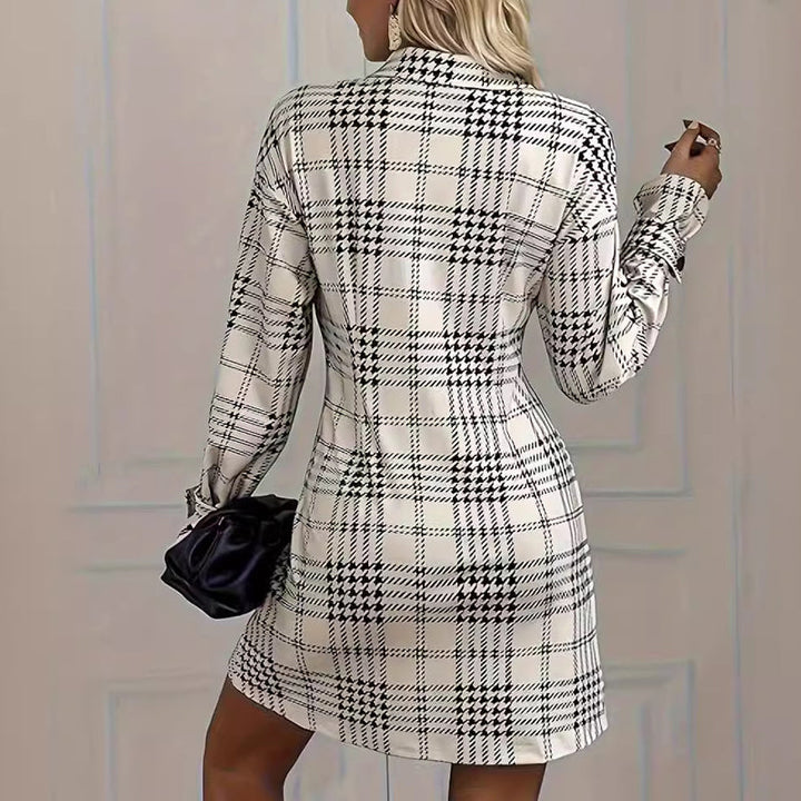 Women’s Checked Houndstooth Cinched Waist Shirt Dress