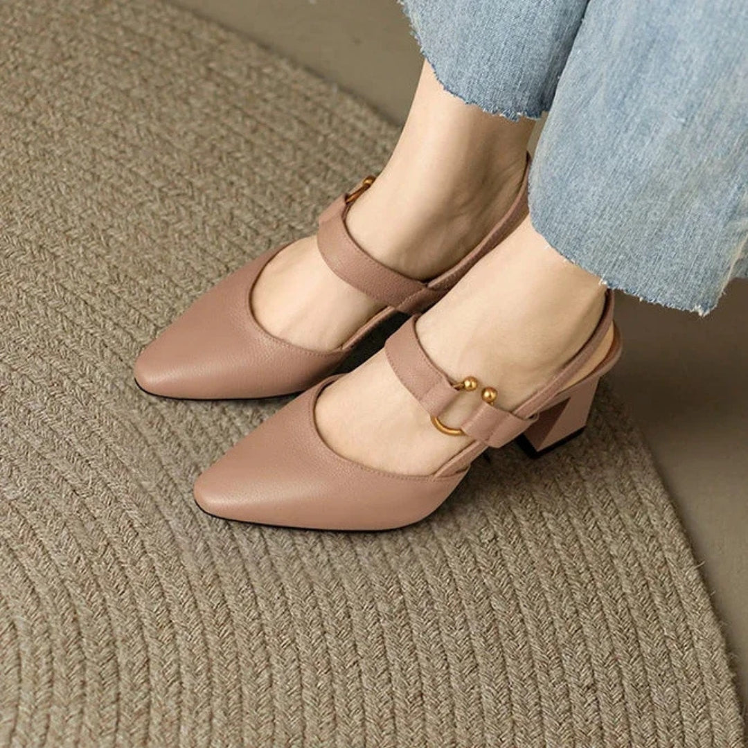 Women’s Square Toe Slingback Block Heels | Elena