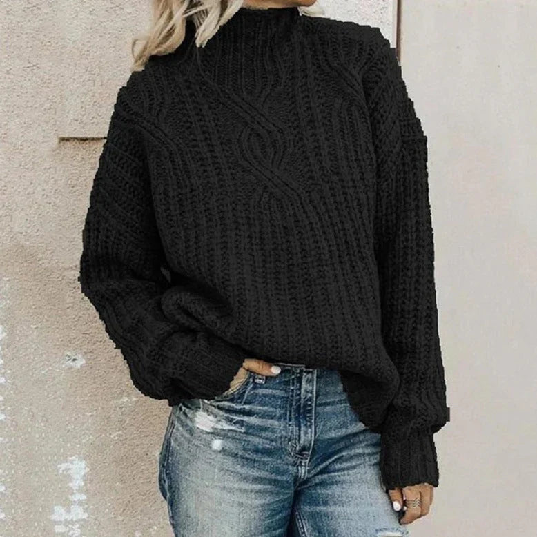 Women's Oversized Black Turtleneck Sweater - Emma 0