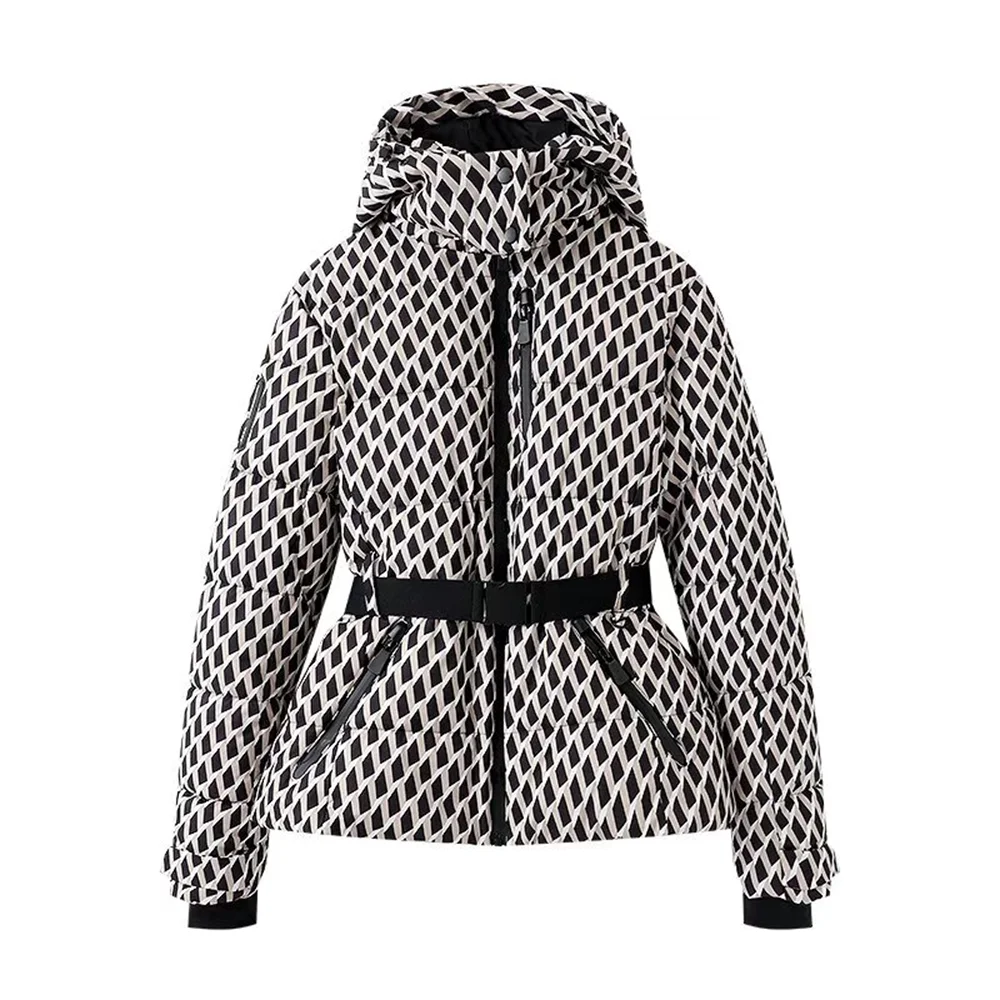 Women's Lira puffer jacket featuring a stylish geometric design and a flattering waist belt for a trendy and comfortable fit. 0