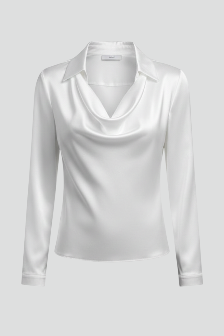 Women’s Satin Cowl Neck Blouse with Long Sleeves | Celia