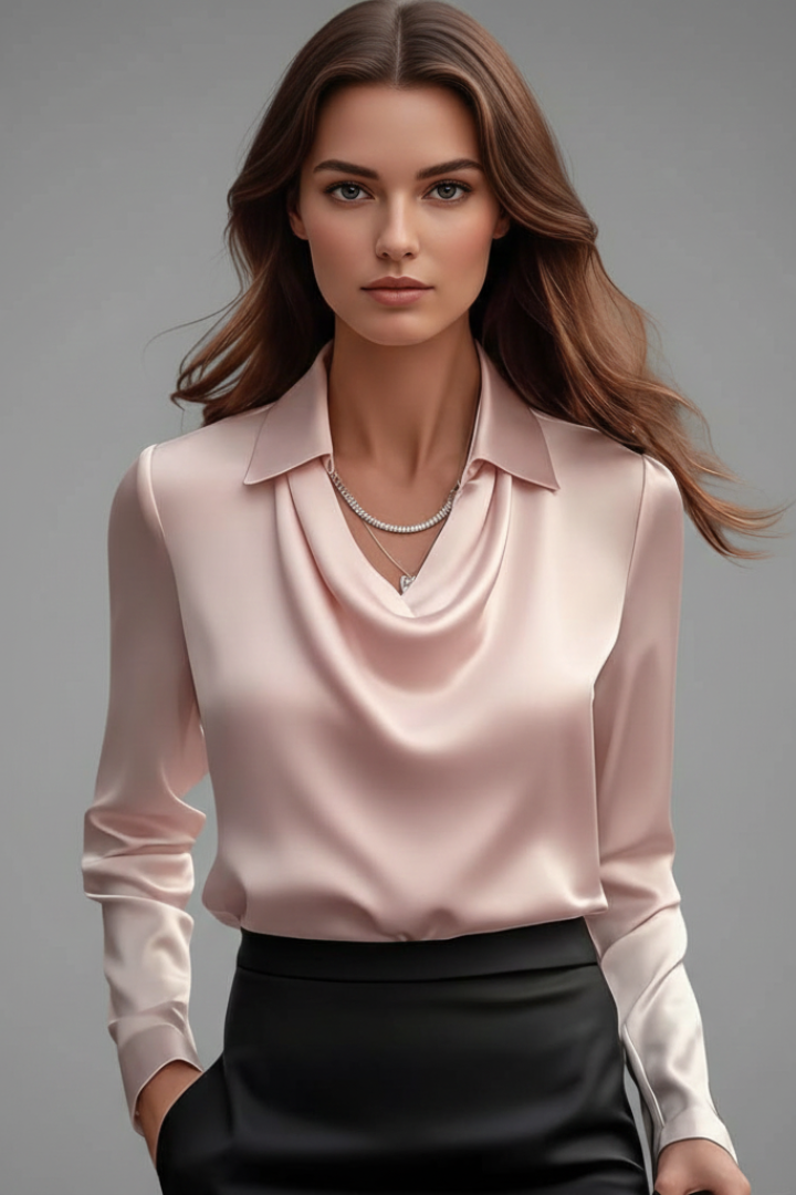 Women’s Satin Cowl Neck Blouse with Long Sleeves | Celia