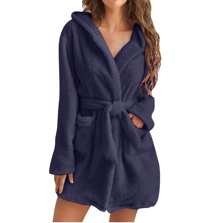 Women’s Fleece Hooded Wrap Bathrobe with Tie Waist