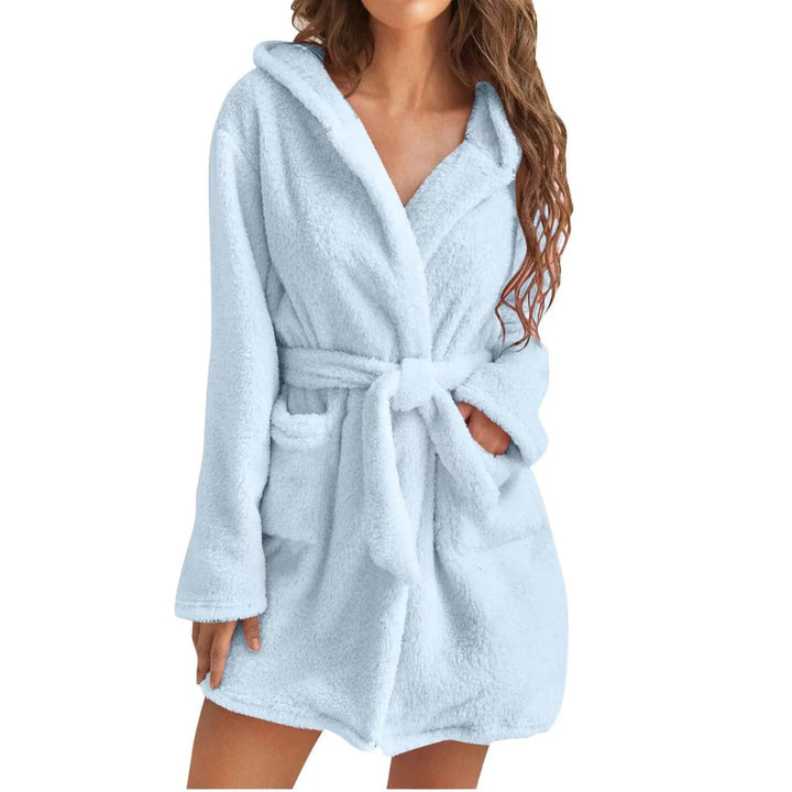 Women’s Fleece Hooded Wrap Bathrobe with Tie Waist