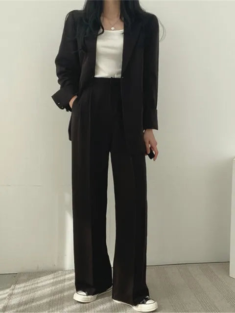 Women’s Casual Tailored Blazer &amp; Wide Leg Trouser Suit Set