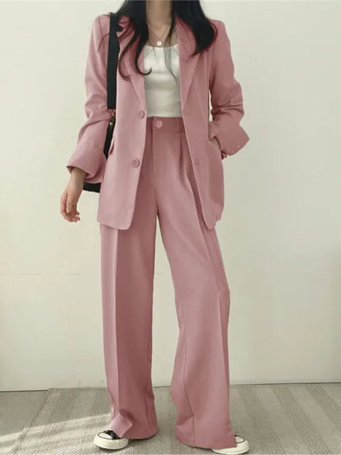 Women’s Casual Tailored Blazer &amp; Wide Leg Trouser Suit Set