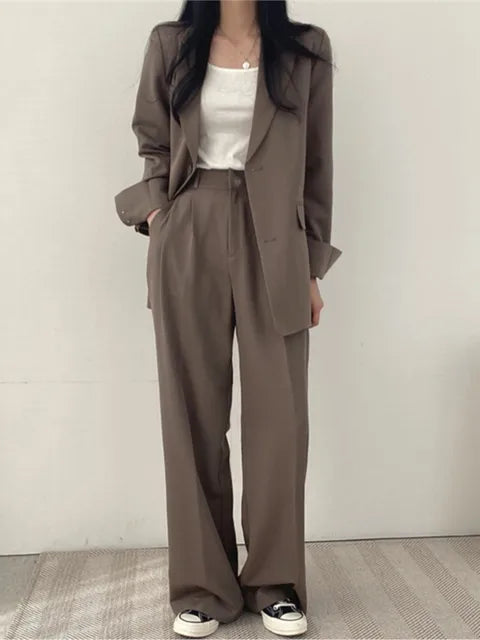 Women’s Casual Tailored Blazer &amp; Wide Leg Trouser Suit Set