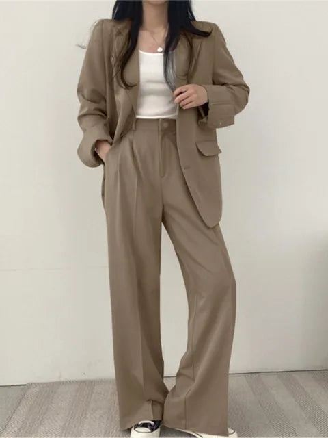 Women’s Casual Tailored Blazer &amp; Wide Leg Trouser Suit Set