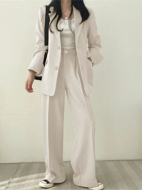 Women’s Casual Tailored Blazer &amp; Wide Leg Trouser Suit Set