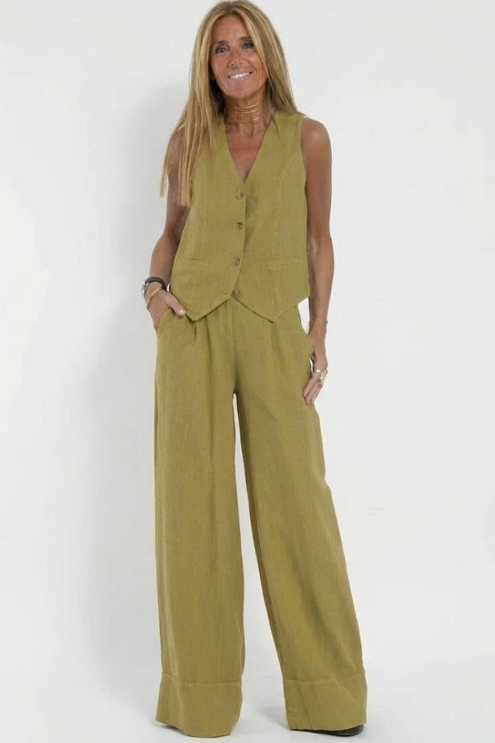 Women’s Linen Waistcoat and Wide-Leg Trousers Set | Lydia