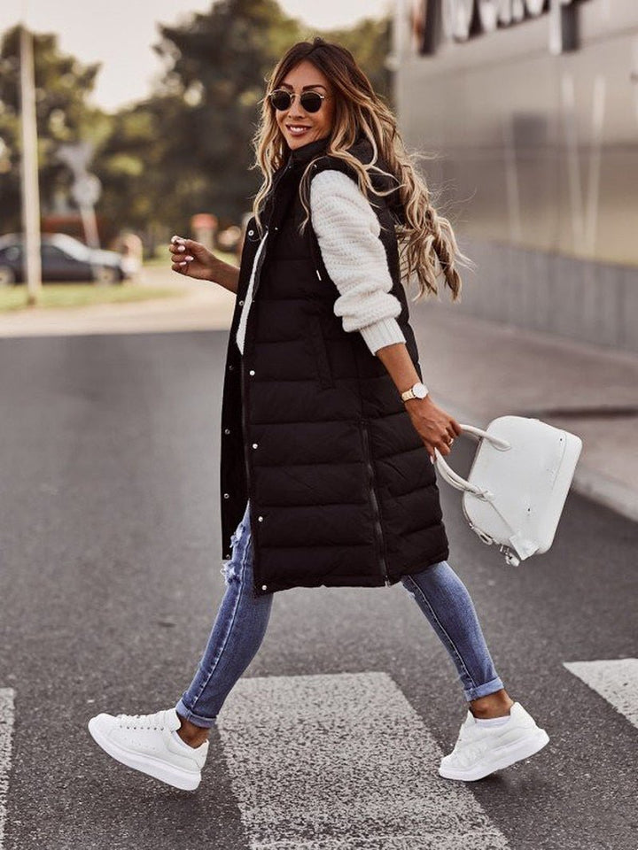 Women’s Longline Puffer Vest Hooded Gilet