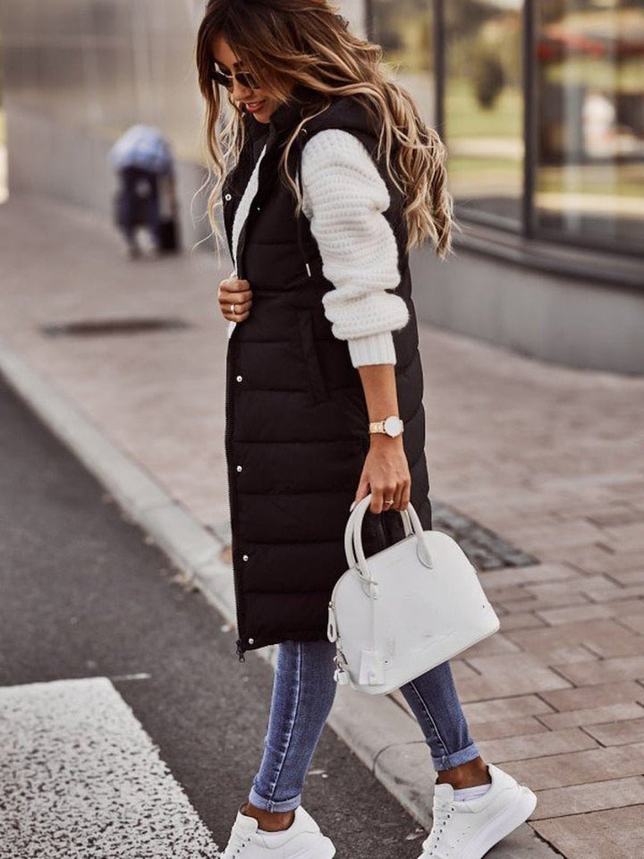Women’s Longline Puffer Vest Hooded Gilet