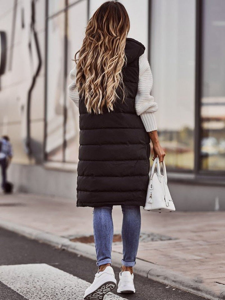 Women’s Longline Puffer Vest Hooded Gilet