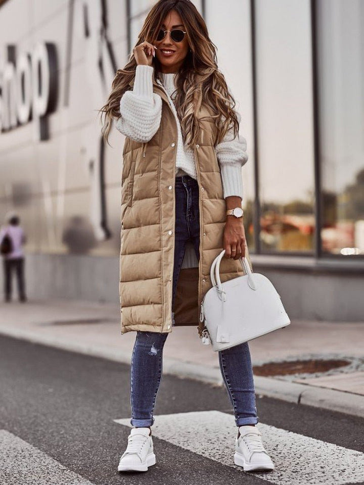Women’s Longline Puffer Vest Hooded Gilet