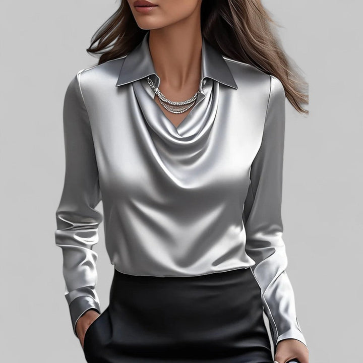 Womens Blouse - Elegant Draped Long Sleeve Top for Business Casual Wear 1