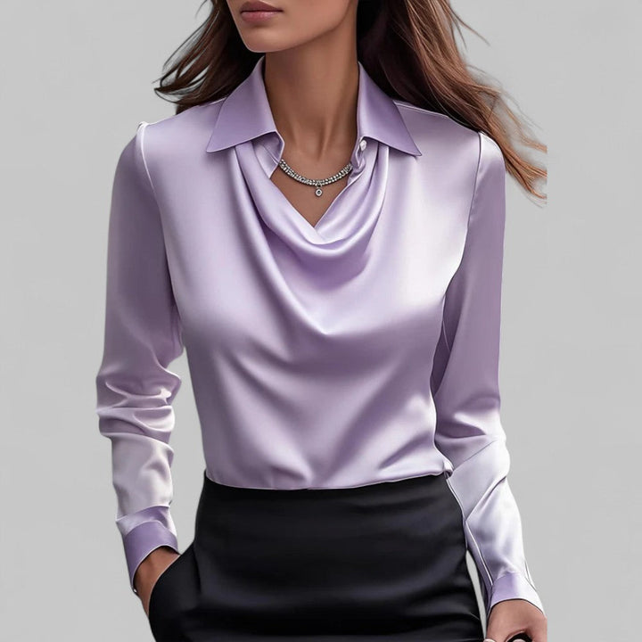 Womens Blouse - Elegant Draped Long Sleeve Top for Business Casual Wear 3