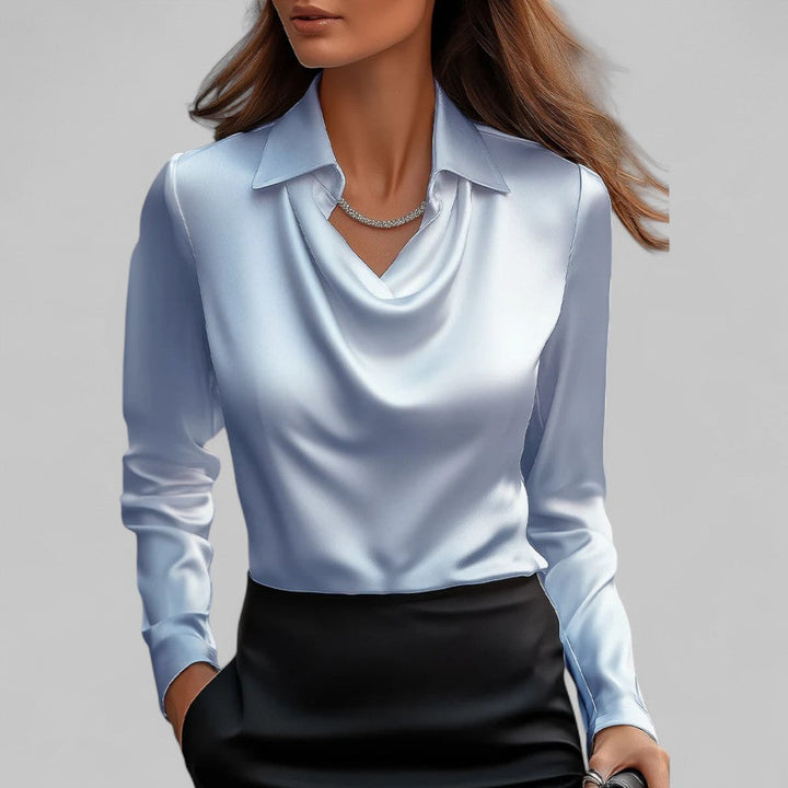Womens Blouse - Elegant Draped Long Sleeve Top for Business Casual Wear 5