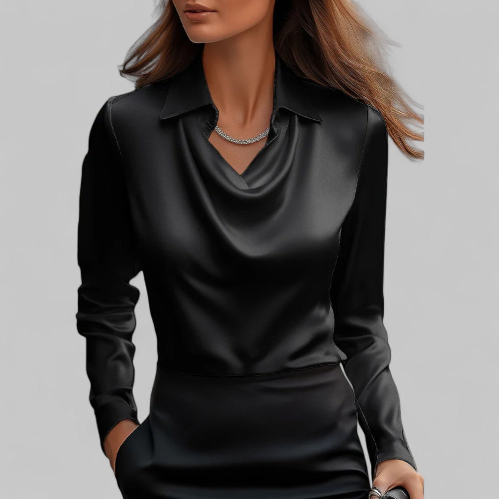 Womens Blouse - Elegant Draped Long Sleeve Top for Business Casual Wear 8