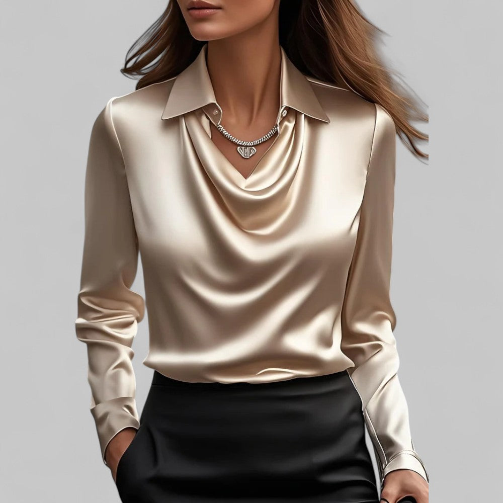 Womens Blouse - Elegant Draped Long Sleeve Top for Business Casual Wear 9
