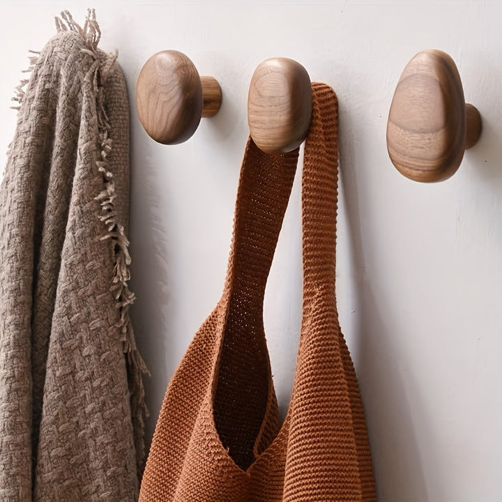 Wooden Wall Hooks Set with Unique Pebble Design - Natural Touch 1