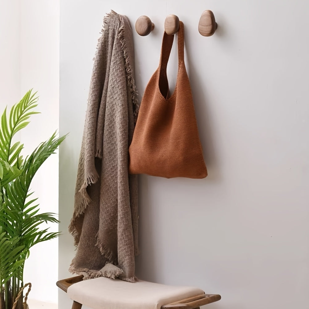 Wooden Wall Hooks Set with Unique Pebble Design - Natural Touch 2