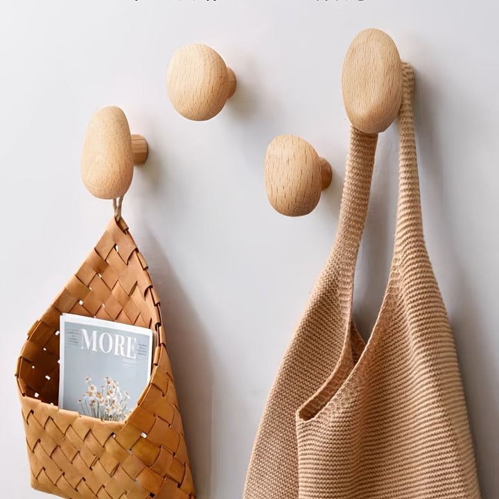 Wooden Wall Hooks Set with Unique Pebble Design - Natural Touch 4
