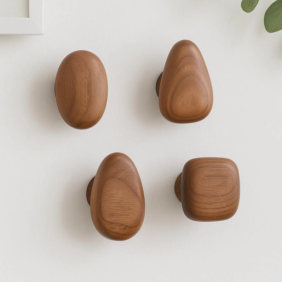 Wooden Wall Hooks Set with Unique Pebble Design - Natural Touch 5
