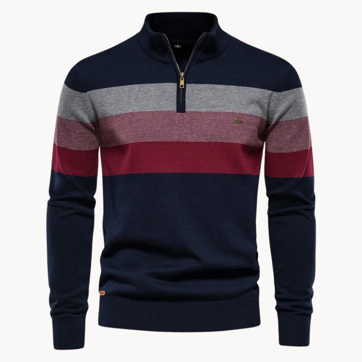Men’s Striped Quarter Zip Knit Pullover Jumper
