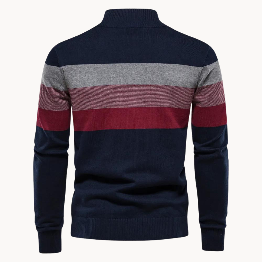 Men’s Striped Quarter Zip Knit Pullover Jumper