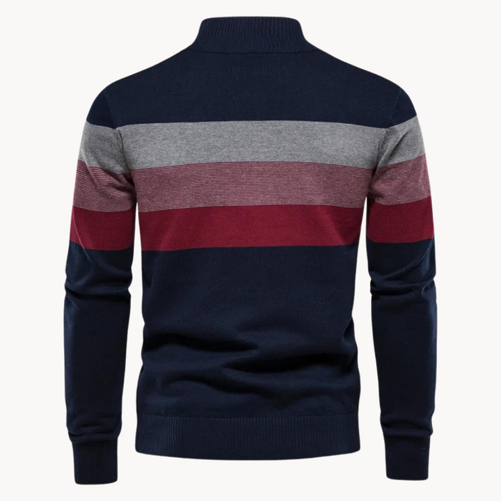 Men’s Striped Quarter Zip Knit Pullover Jumper