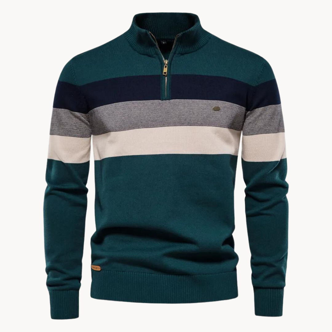 Men’s Striped Quarter Zip Knit Pullover Jumper