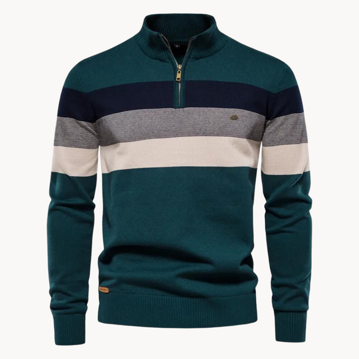 Men’s Striped Quarter Zip Knit Pullover Jumper