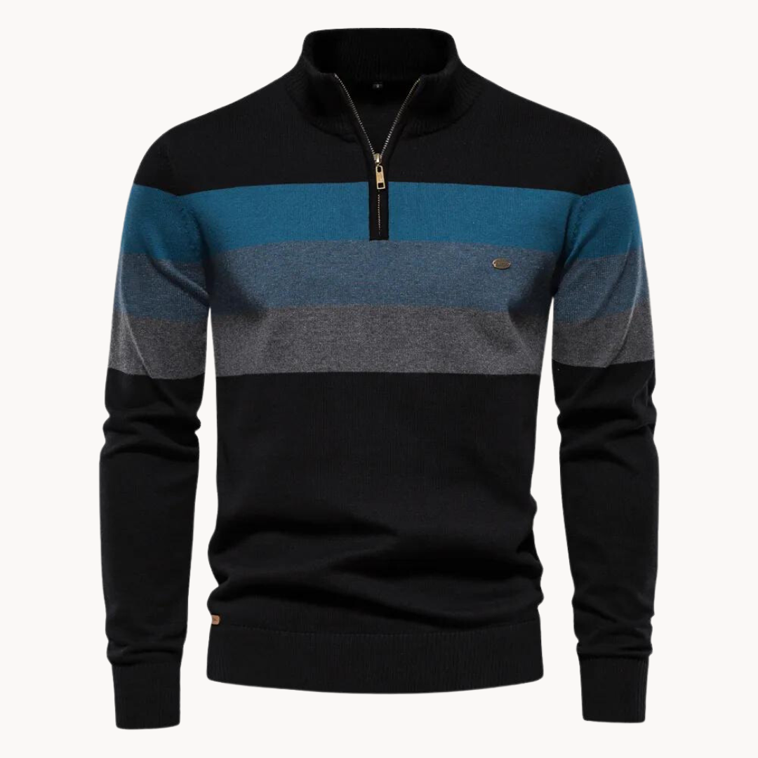 Men’s Striped Quarter Zip Knit Pullover Jumper