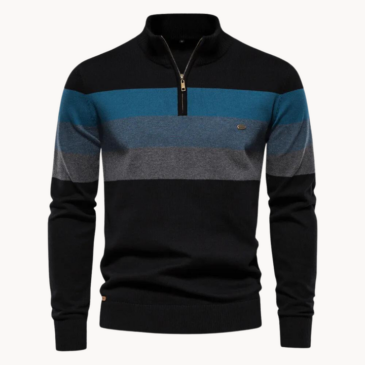 Men’s Striped Quarter Zip Knit Pullover Jumper