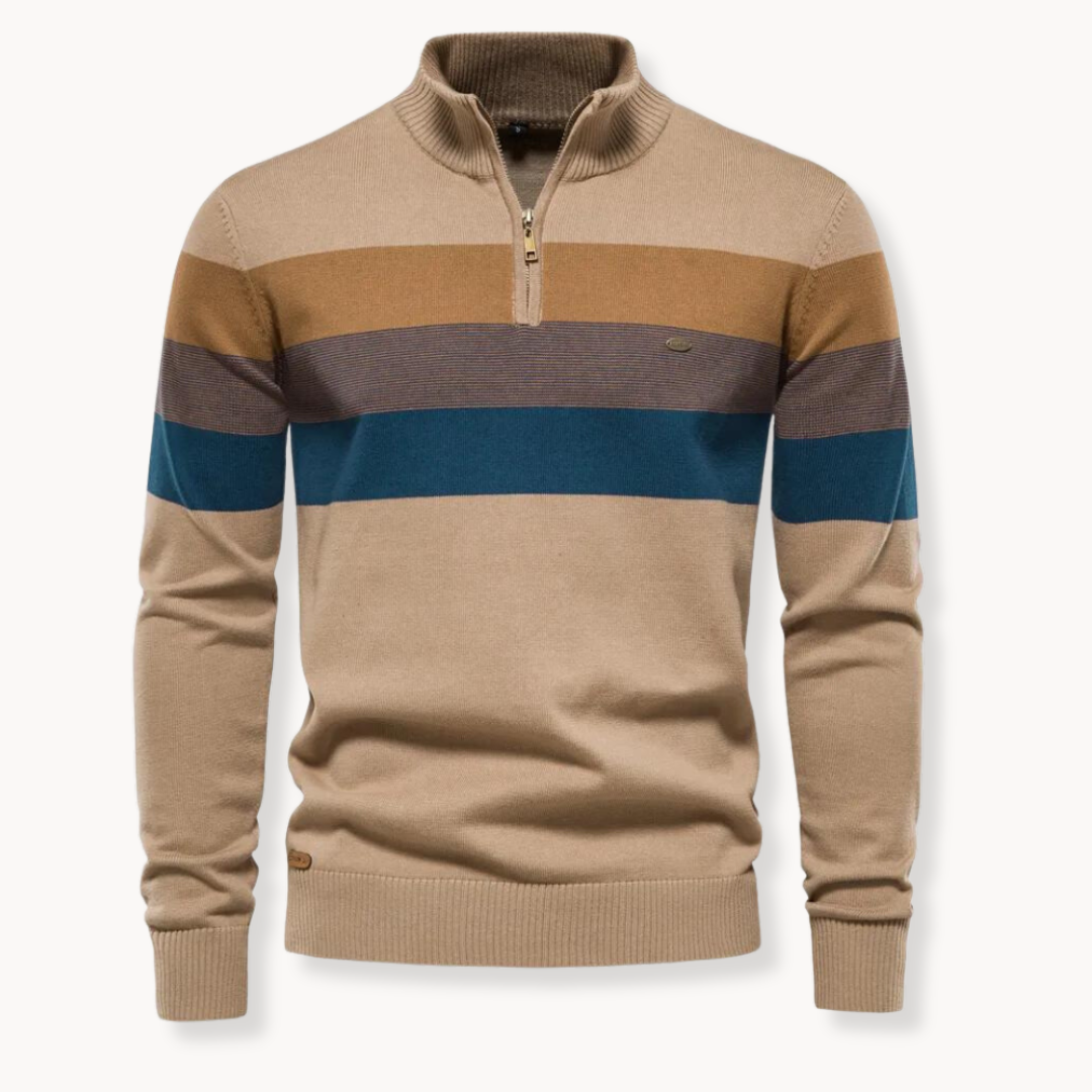 Men’s Striped Quarter Zip Knit Pullover Jumper