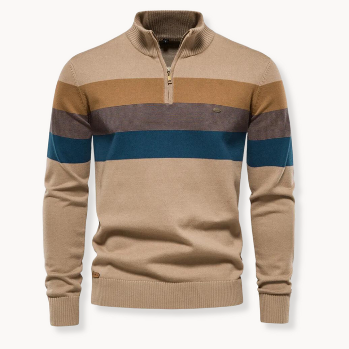 Men’s Striped Quarter Zip Knit Pullover Jumper