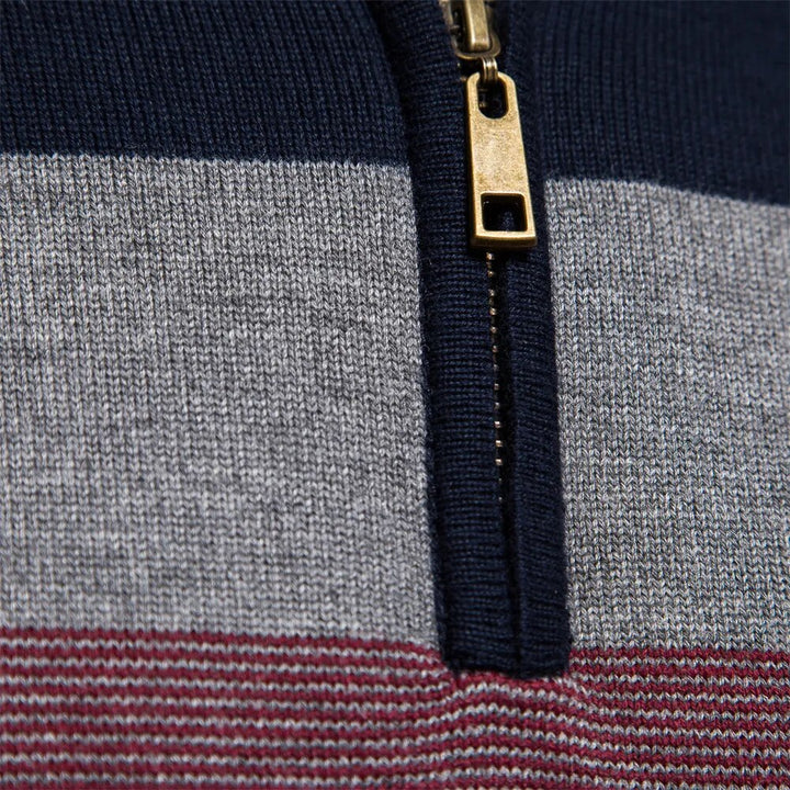 Men’s Striped Quarter Zip Knit Pullover Jumper
